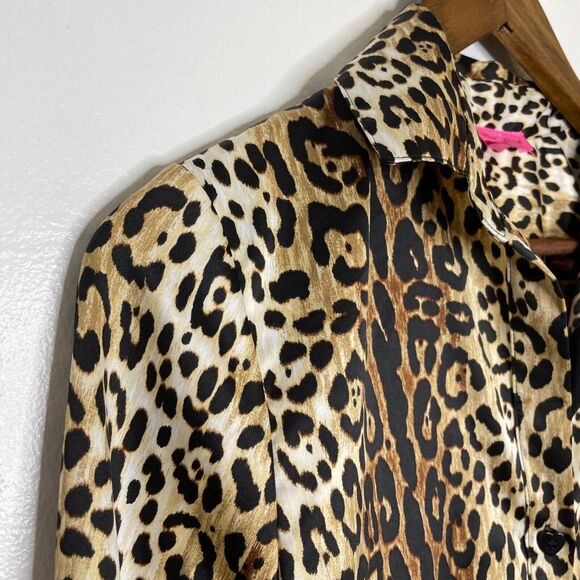 Betsey Johnson Cheetah Print Brown Silky Shirt Blouse Size Small Women’s - Picture 4 of 13